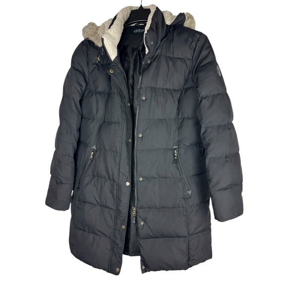 Lauren Ralph Lauren Down Puffer Coat Sherpa Faux Fur Hood Black Women's Size XL - Picture 3 of 16